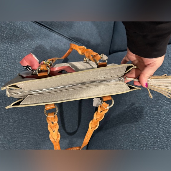 Brighton Floral Embossed Leather Handbag in Gray with Twilly - Picture 13 of 13